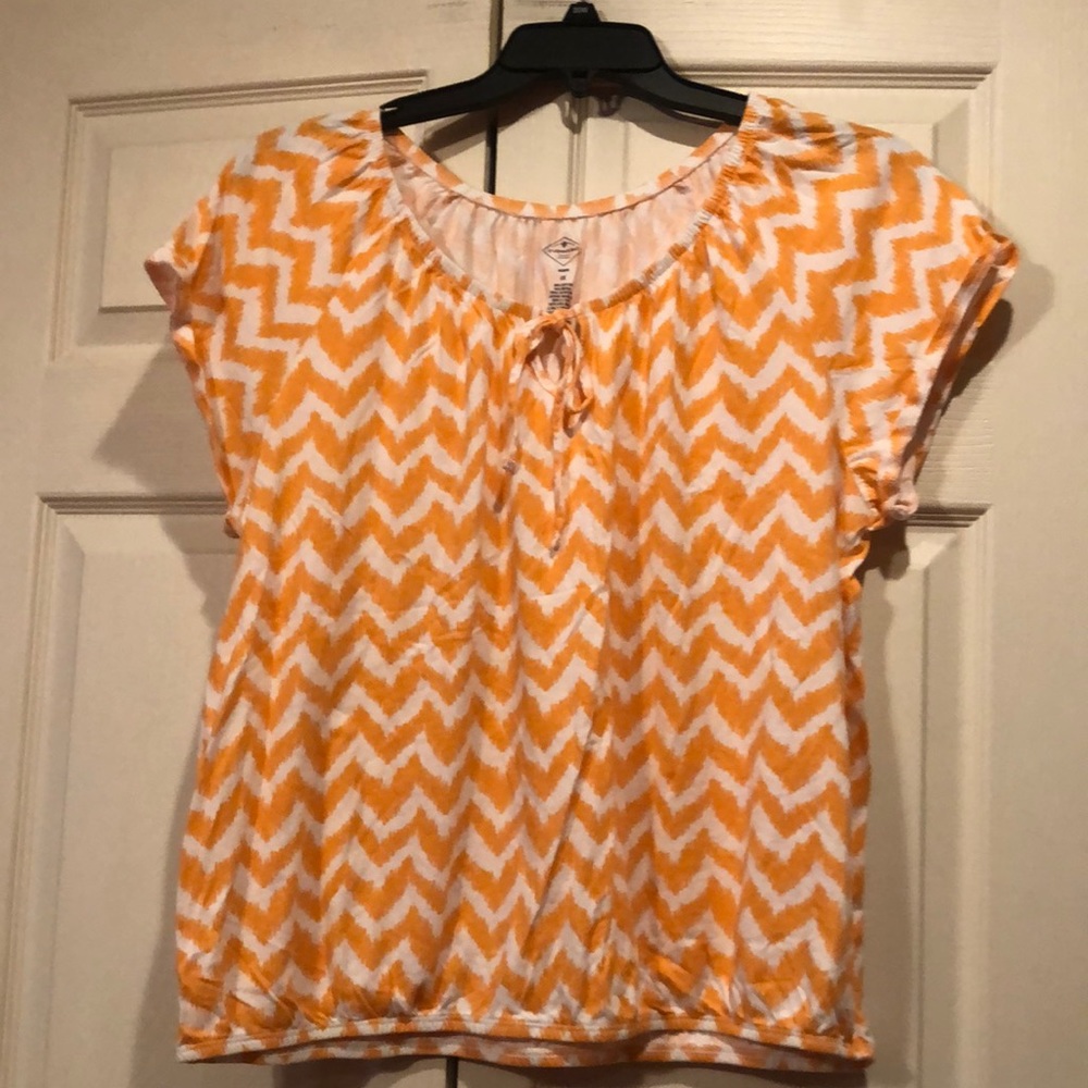 St Johns Bay 1X Elastic Scoop Neck Shirt Sleeve, Chevron Print Shirt,Elastic Hem